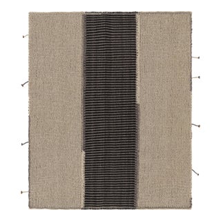 Rug & Kilim’s Contemporary Kilim in Beige and Black Textural Stripes For Sale