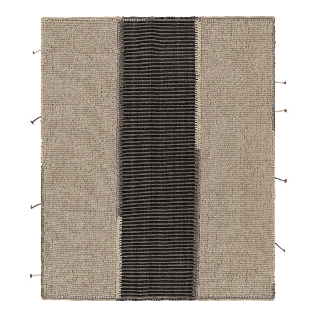 Rug & Kilim’s Contemporary Kilim in Beige and Black Textural Stripes For Sale