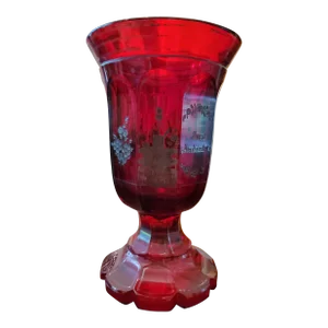 Antique Moser Bohemian Glass Ruby Goblet Silver Inlaid