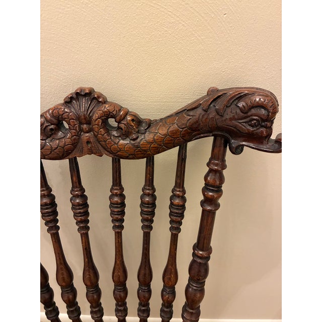 Victorian Antique Victorian Carved Wood Side Chair With Sea Creature Crest Rail For Sale - Image 3 of 9