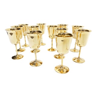 Mid Century Modern Minimalist Solid Metal, Stemmed Drinking Goblets - 12 Pieces For Sale