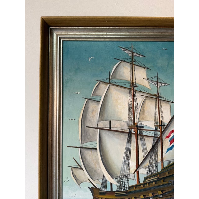 1970s 1970’s R. Seaman Impressionist Tall Ship Ocean Landscape Oil on Canvas Painting, Framed For Sale - Image 5 of 12