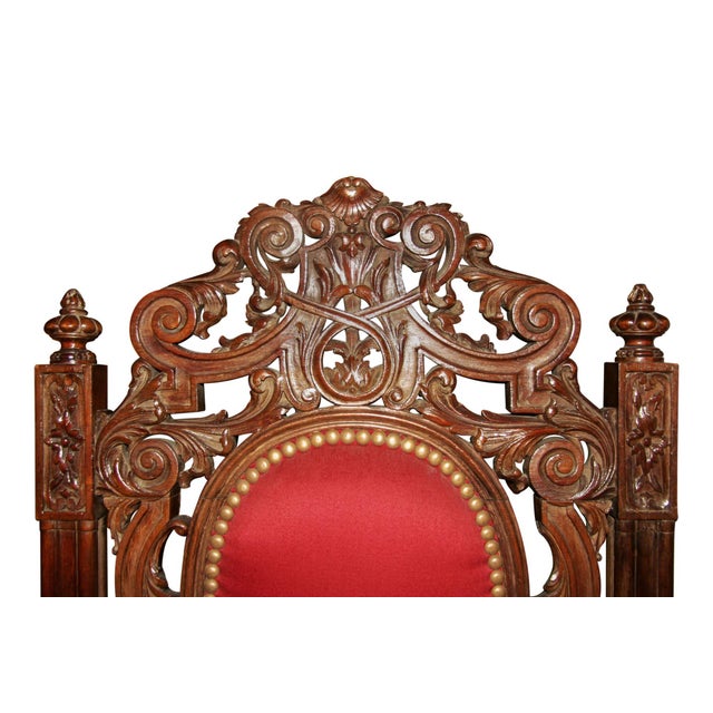 Victorian Late 19th Century Pair of Italian Carved Walnut Chairs For Sale - Image 3 of 5