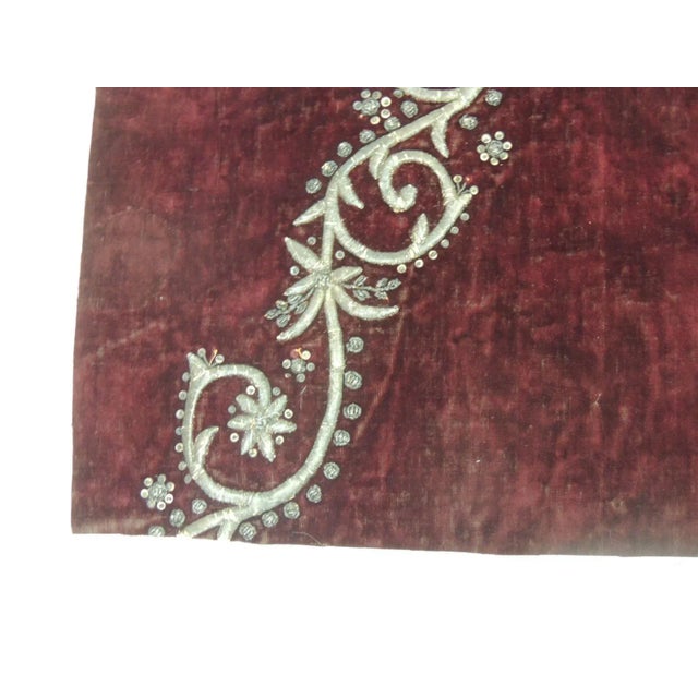 Traditional 19th C. Ottoman Empire Persian Silver Metallic Threads Embroidered Velvet Textile For Sale - Image 3 of 7