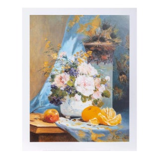 Still Life of Roses With an Orange, Eugene Henri Cauchois Poster For Sale