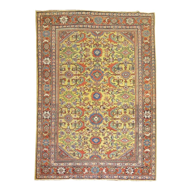 Goldenrod Traditional Antique Persian Mahal Rug For Sale