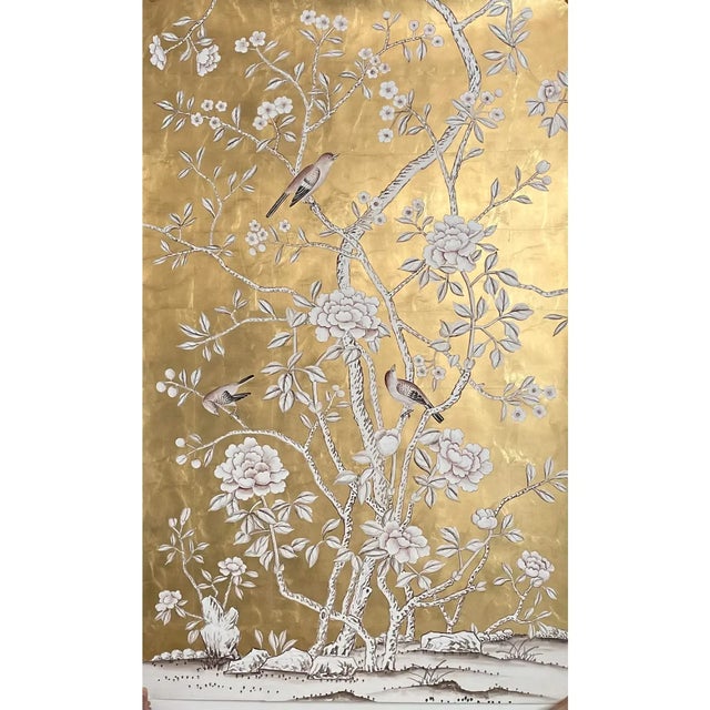 Not Yet Made - Made To Order Chinoiserie Peony Mural Hand Painted Wallpaper on Gold Metallic - 6 Panels For Sale - Image 5 of 6