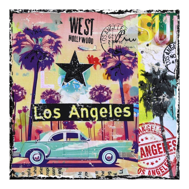 Hello West Hollywood - Original Mixed Media Pop Art Los Angeles Cityscape on Canvas by Marion Duschletta For Sale