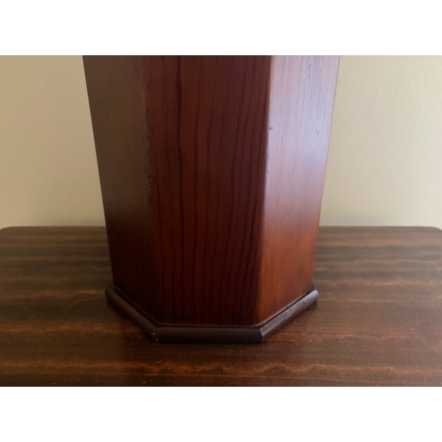 Wood Mid-Century Octagonal Wood Umbrella Stand With Brass Lion-Head Ring Handles For Sale - Image 7 of 10