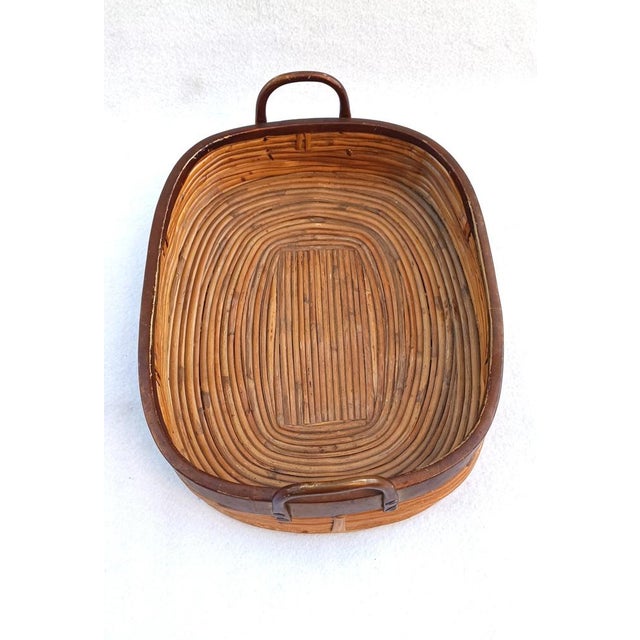 Rattan Basket with Brass Edge Handles, 1970s For Sale - Image 4 of 9