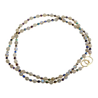 Syna Yellow Gold Opal and Labradorite Bead Necklace For Sale