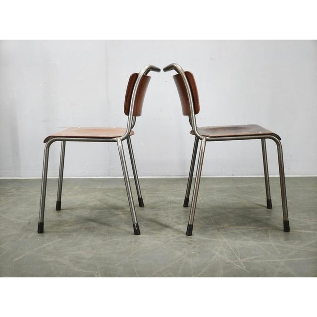 Metal Dutch Industrial Plywood 106 Chairs from Gispen, 1960s, Set of 6 For Sale - Image 7 of 18