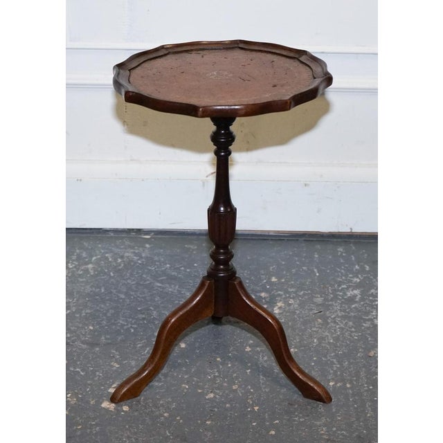 Vintage Brown Gold Leather Top Side Stand on Tripod Feet For Sale - Image 3 of 10