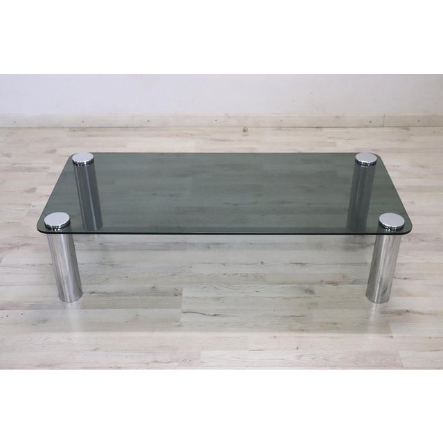 Coffee Table in Chromed Metal and Smoked Glass, 1970s For Sale - Image 3 of 11
