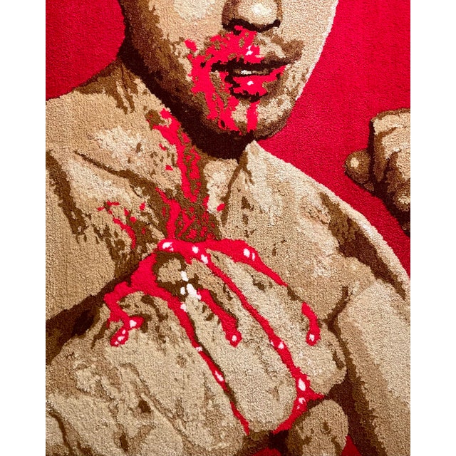 2020s Cedric Vu "Phosphenes" Large Tufted Yarn Self Portrait, Boxer Figure, Daisy Halo, Deep Red, Contemporary California Textile Art, Pop Art, 2025 For Sale - Image 5 of 7