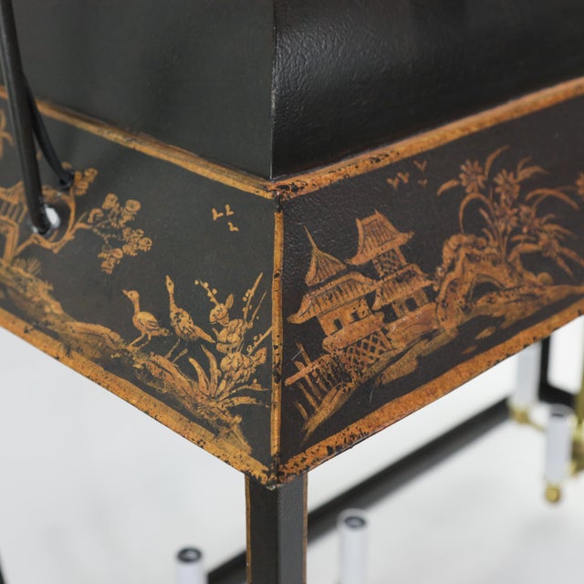 Vintage Hand-Painted Tole Pagoda Style Chinoiserie Lantern Oblong Pendant For Sale - Image 10 of 12