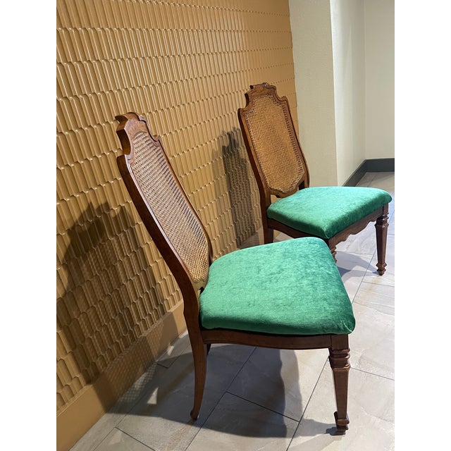 Mid-Century Drexel Heritage Side Chairs in Everfast Billiard Green Chenille - A Pair For Sale - Image 9 of 12