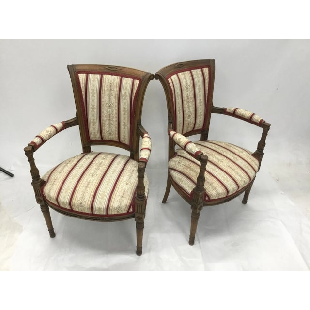 Vintage French Directoire Fauteuil Armchairs - a Pair For Sale - Image 4 of 13
