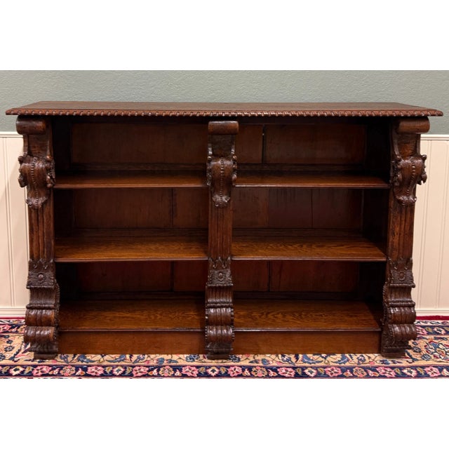 Antique French Renaissance Revival Open Bookcase Cabinet Bookshelf Oak C. 19th C For Sale - Image 15 of 18