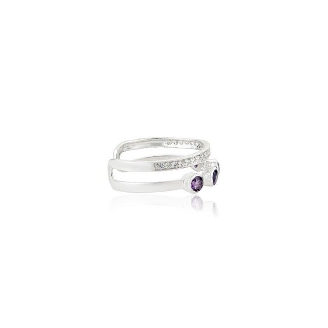 Not Yet Made - Made To Order Dainty Amethyst & Zircon Open Cuff Ring in 925 Silver, Size 6 For Sale - Image 5 of 12