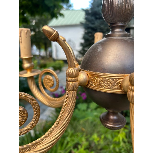 Mid 20th Century French Louis XVI Style 6-Light Mixed-Metal Chandelier - Newly Rewired For Sale - Image 6 of 12
