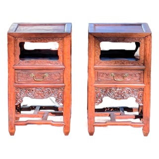 Pair of Mid 20th Century Small Carved Chinese Hardwood Tables "Hungmu" Tea Table For Sale