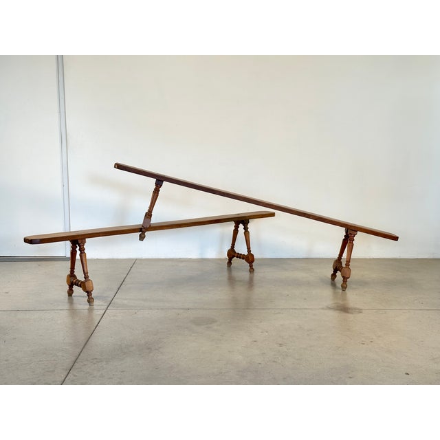 Antique Rustic Cherry Wood Benches, 1890s, Set of 2 For Sale - Image 5 of 16
