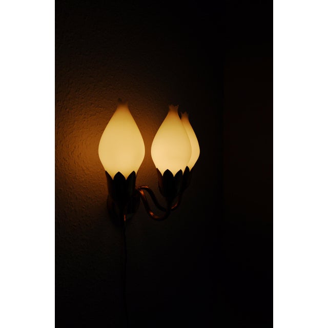 Three-Arm Brass and Opaline Glass Tulip Wall Lamp from Fog & Mørup, 1950s For Sale - Image 6 of 8