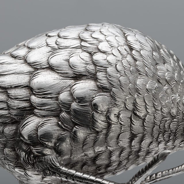 20th Century Italian Silver Pheasant Statues, 1920s, Set of 2 For Sale - Image 17 of 18