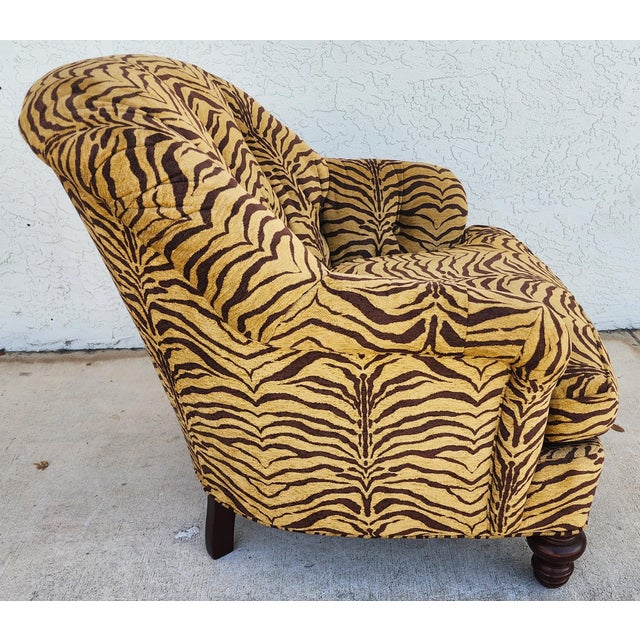 Textile Sherrill Armchair Tufted Animal Print Arm Covers For Sale - Image 7 of 13