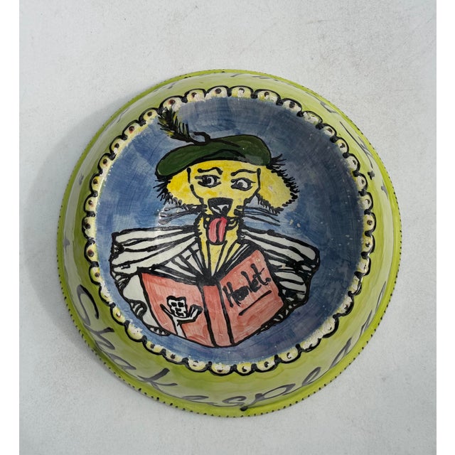 Vintage Hand-Painted Folk Art Shakespeare Dog Bowl, Signed For Sale - Image 4 of 11