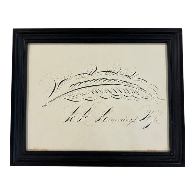 19th Century American Spencerian Calligraphy Penmanship Feather Flourish, Framed For Sale