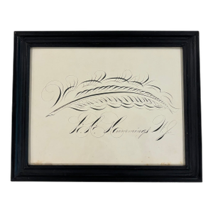 19th Century American Spencerian Calligraphy Penmanship Feather Flourish, Framed