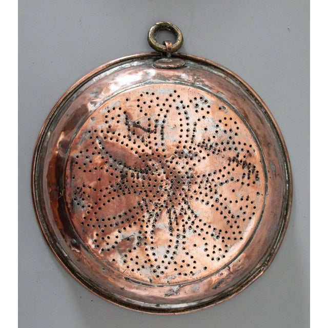 French Country Large Antique English Copper Colanders / Sieves - a Pair For Sale - Image 3 of 10