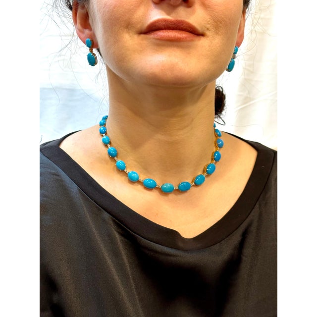 60ct Natural Sleeping Beauty Turquoise & Diamond Tennis Necklace & Earrings Set For Sale - Image 14 of 18