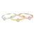 A promise ring crafted in yellow, white, and rose sterling silver that is micron 2 plated with 14 karat gold and featuring...