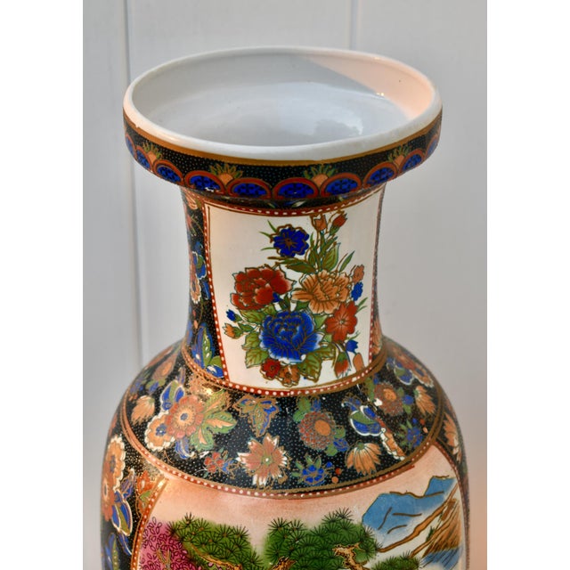 Vintage Chinese Satsuma Style Porcelain Vase Large Geisha Floral Motif 23" For Sale - Image 4 of 18