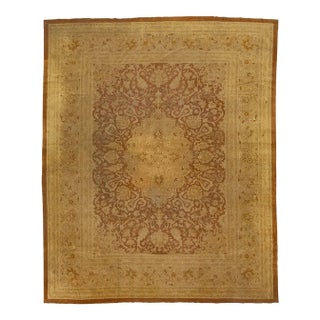 Antique Indian Amritsar Brown Wool Rug Handmade With Medallion Design For Sale