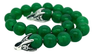 1990s David Yurman Green Onyx Prayer Bead Bracelet 8" Sterling Silver Estate