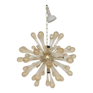 Sputnik Murano Glass Gold and Transparent Metal Frma Gold Chandelier