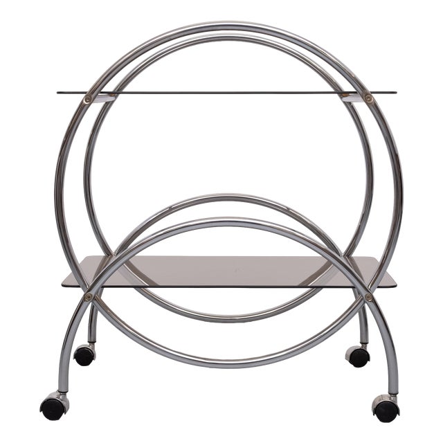 Art DecoTwo-Tier Smoked Glass and Chrome Bar Cart by IKEA, Sweden, 1970s For Sale