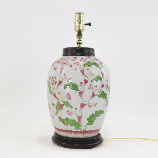 Chinese Vintage Chinese Porcelain Ginger Jar Table Lamp With Floral Design For Sale - Image 3 of 11