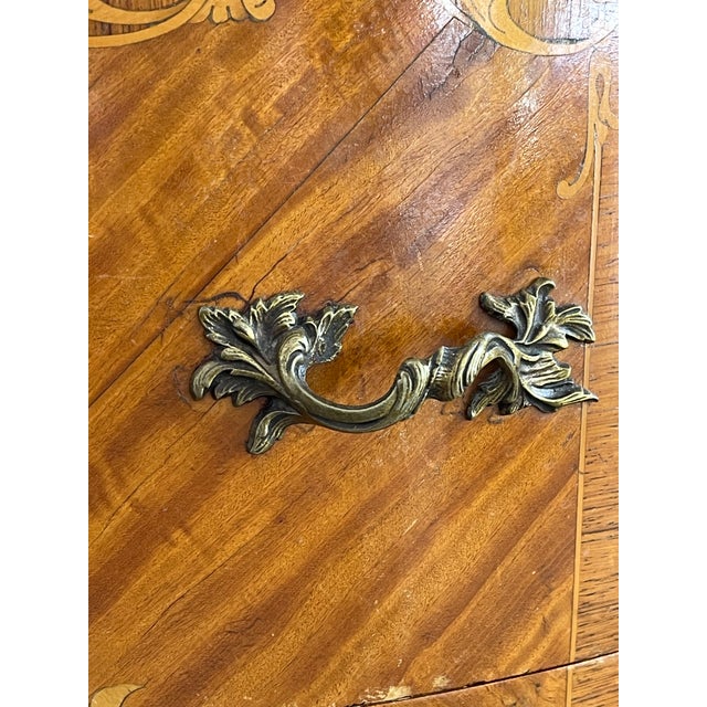 1940s Antique French Louis XVI Style Marquetry Semilune Commode For Sale - Image 5 of 6