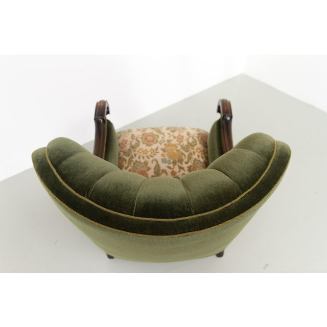 Danish Carved Lounge Chair in Green Velvet, 1920s For Sale - Image 10 of 18