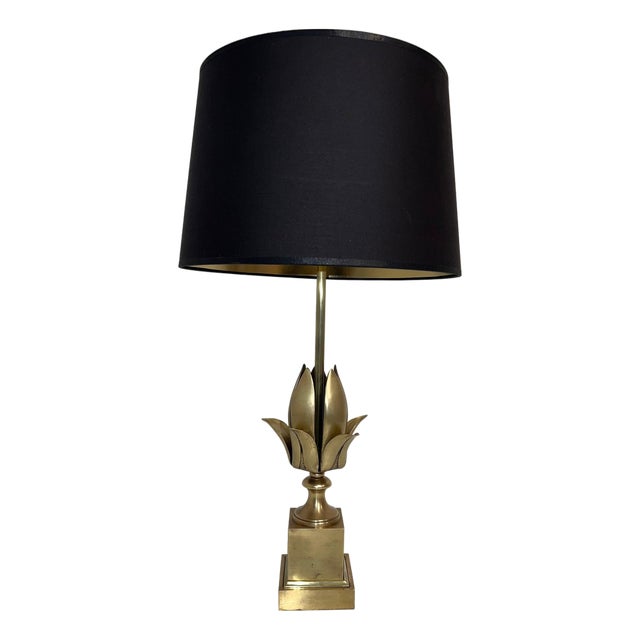 1970s Flower brass table lamp in the style of Maison Charles For Sale