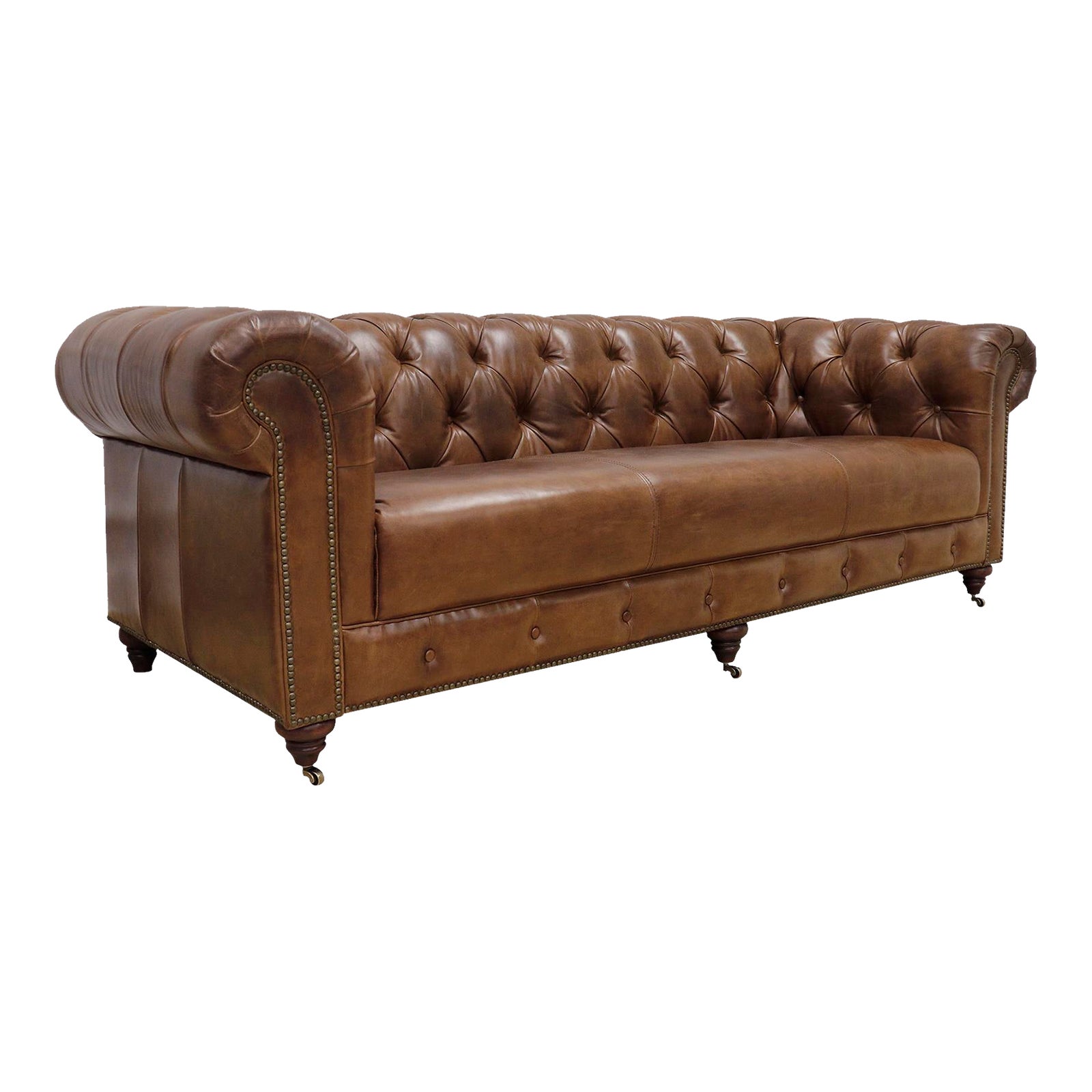 Pasargad Home Paris Club Genuine Leather Chesterfield Sofa, Brown