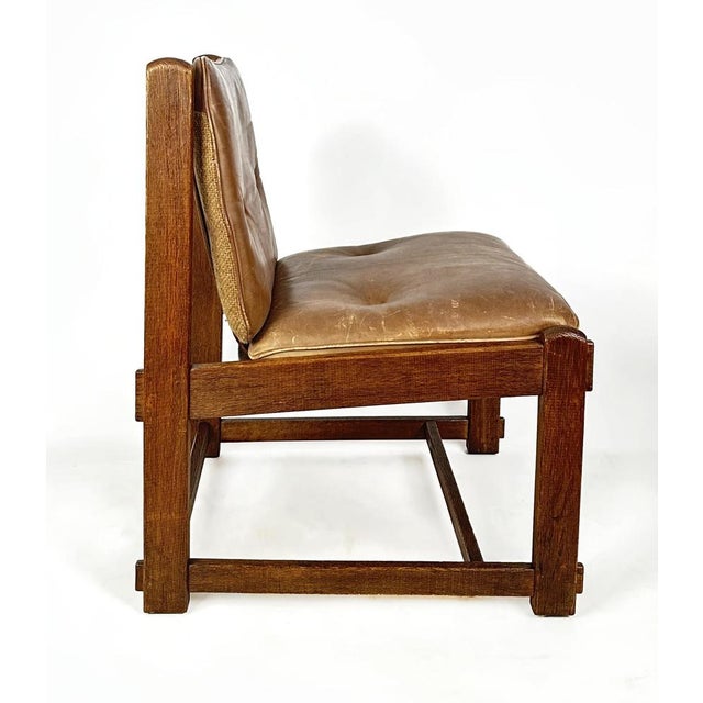 Rustic Armchairs in Oak with Leather Upholstery, 1960s, Set of 2 For Sale - Image 3 of 7