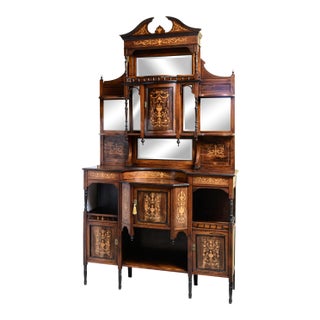 Antique Edwardian Cabinet With Inlay and Mirrors For Sale