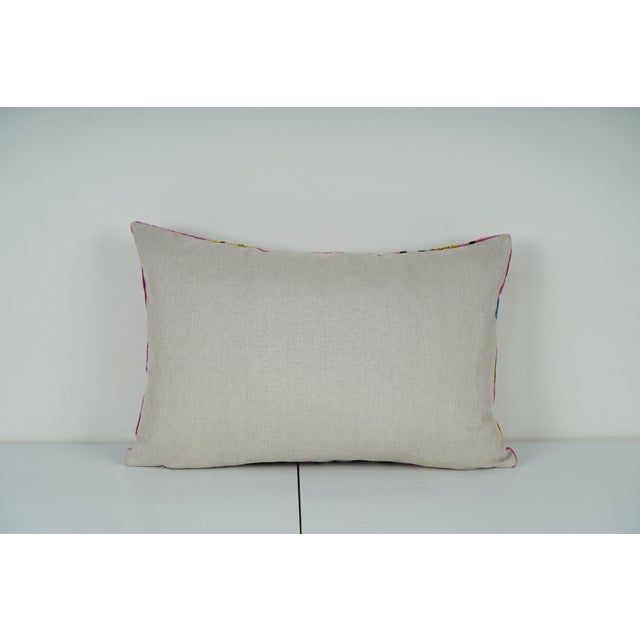 Pink Ikat Velvet Evil Eye Pillow Cover – Handmade Uzbek Decorative Throw Cushion 16'' X 24'' For Sale In New York - Image 6 of 6