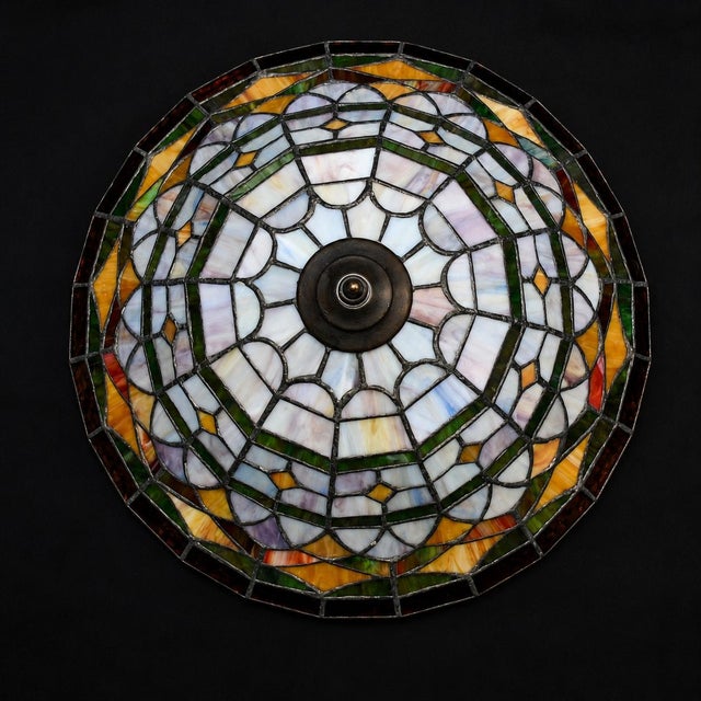 Antique Tiffany Style Lamp Shade Glass Large 13.5" Excellent For Sale - Image 10 of 12